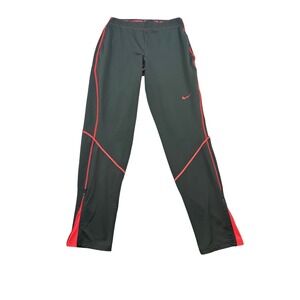 Nike Pro Combat Womens Gray Red Athletic Leggings Pants Zipper Ankle Large